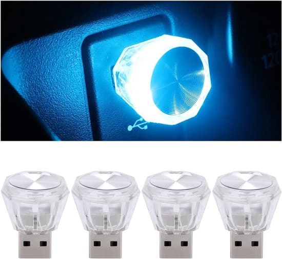 4 stk. bil omgivelseslys, USB LED stemningsbelysning til indretning (isblå)