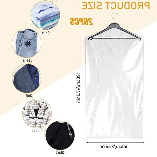Set med 20 transparenta plastplaggpåsar 60 x 120 cm