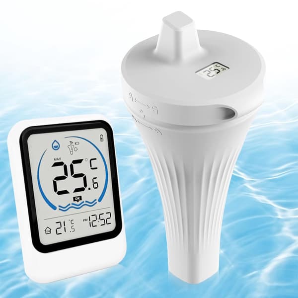 Trådløst pooltermometer - Flydende digitalt pooltermometer - IP68 vandtæt med LCD-display basestation - til swimmingpools, jacuzzi,...