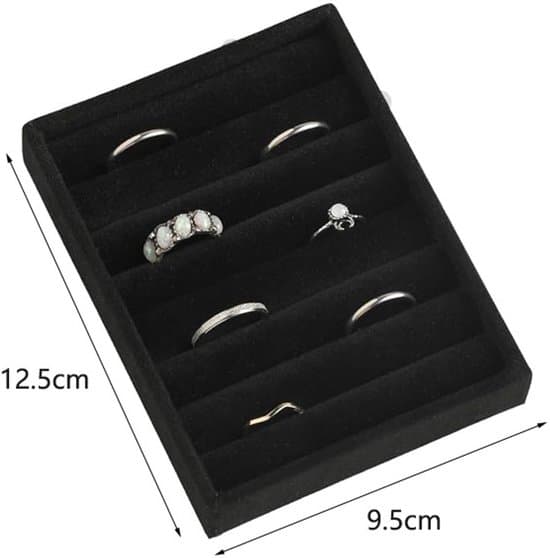 2-delt sort mini fløjl ringbakke og skuffeorganisatorsæt, 12,5x9,5cm