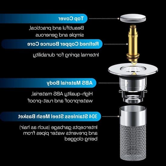 2-delt Universal Håndvaskprop med Hårfanger - Pop-up Afløbsprop 34-40 mm