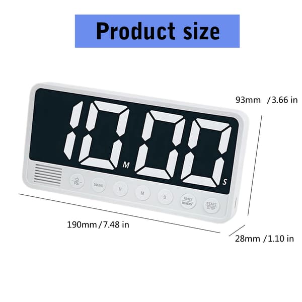 Digital timer, madlavningstimer, stopur, LED display timer, op/ned tæller, lærer/klasselokale/køkken timer
