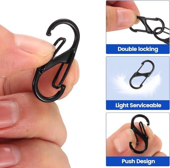 100 stk. 32 mm mini S-formede metalkarabiner med dobbeltfjedre (sort)