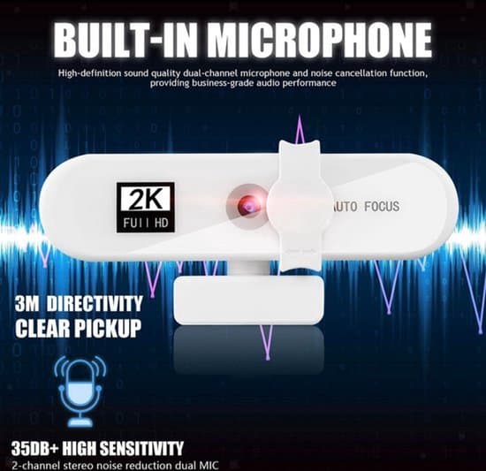 Webbkamera - Full HD - Vit - 2K - Med skydd - FULL HD-kamera USB - Extra säkerhetsskydd