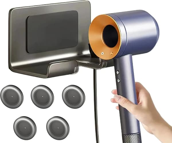 Hårtorksställ, hårtorksställ för Dyson hårtorkar, väggmonterat hårtorksställ med 5 magnetiska munstyckshållare, grå.