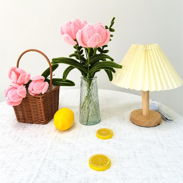200-delars rosa/grön chenille piprensare & blomtejp pysselset