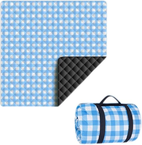 200x300cm Extra Stor Vikbar Vattentät Picknickfilt (Blå & Vit Rutig)