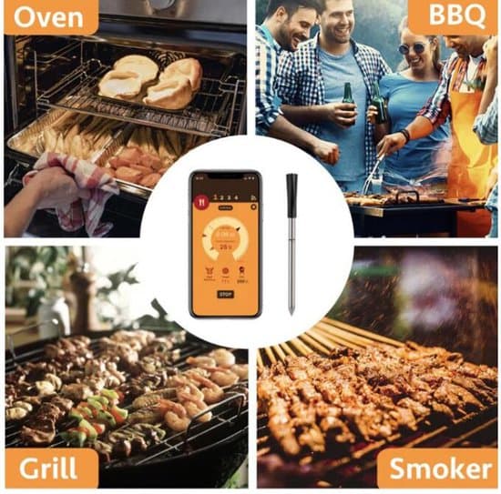 Trådløst Kødtermometer (med app) - Bluetooth BBQ Termometer - Ovntermometer - BBQ Tilbehør - Rustfrit Stål - Sort