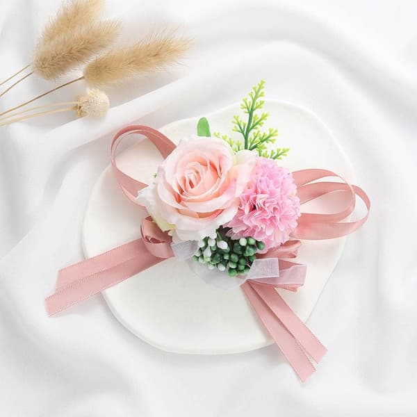 Pink rose og blomsterhåndledscorsage til brude, brudepiger, blomsterpiger og gallafester