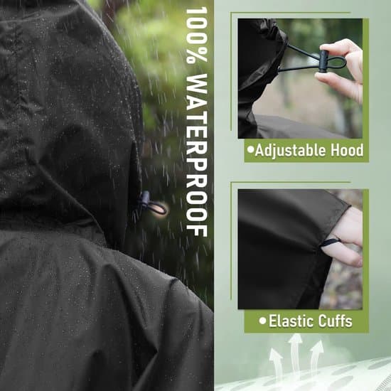 Voksen Regnponcho - Vandtæt - Multifunktionel Regnkappe - Stor Hætte - Hurtigtørrende - 100% Polyester