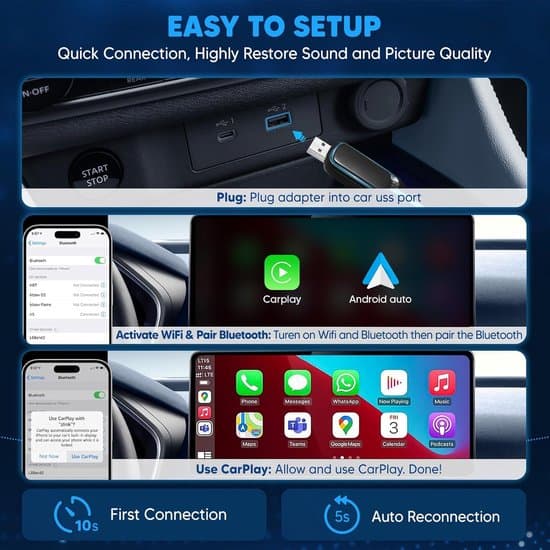 2-i-1 trådlös CarPlay- och Android Auto-adapter, USB A till C