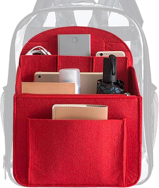 Ryggsäcksorganiseringsväska - Ryggsäcksfoder - Organizer - Slitstarkt filtmaterial - 27x12x27 cm - Röd