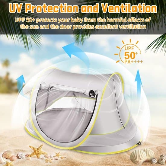 Bärbart UPF 50+ hopfällbart UV-skyddat strand- och pooltält för bebisar