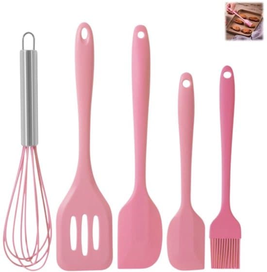 5-delt silikone bagespatelsæt - Pink