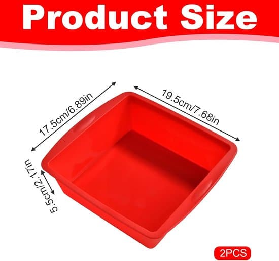 Firkantet silikone bageform - non-stick - 2-delt sæt - rød - 20 cm