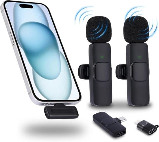 2 kpl Plug-and-Play langattomia lavalier-mikrofoneja iPhone/Android/PC-laitteille