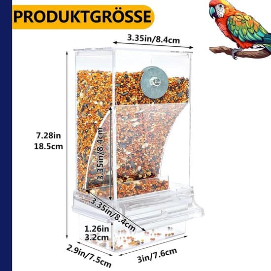 Automatiske fuglefoderautomater, gennemsigtige akryl fuglefoderautomater og bure, burtilbehør (foderautomater) til fugle, papegøjer og kanariefugle.