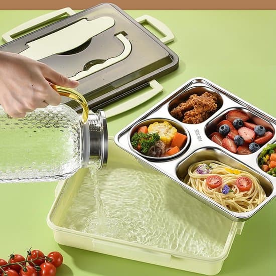 304 Rustfrit Stål Bento Boks - 5 Rum - Grøn 30*24 cm