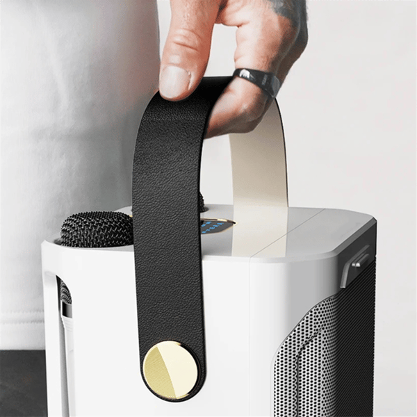 Kraftfull Bluetooth karaoke-högtalare med dubbla mikrofoner, vit.