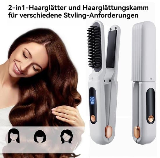2-i-1 glattebørste - Keramisk/3500mAh batteri/Justerbar