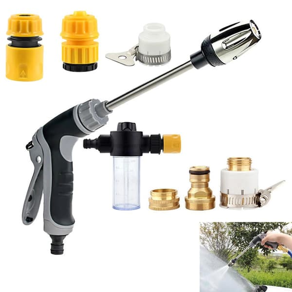 Högtrycksvattenpistol med kraftfull stråle, trädgårdsslang, justerbart vattenflöde, adapter för bevattning.