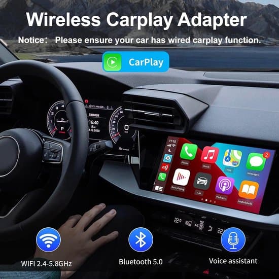 Trådløs CarPlay-adapter til iPhone, plug and play, med forlængerkabler