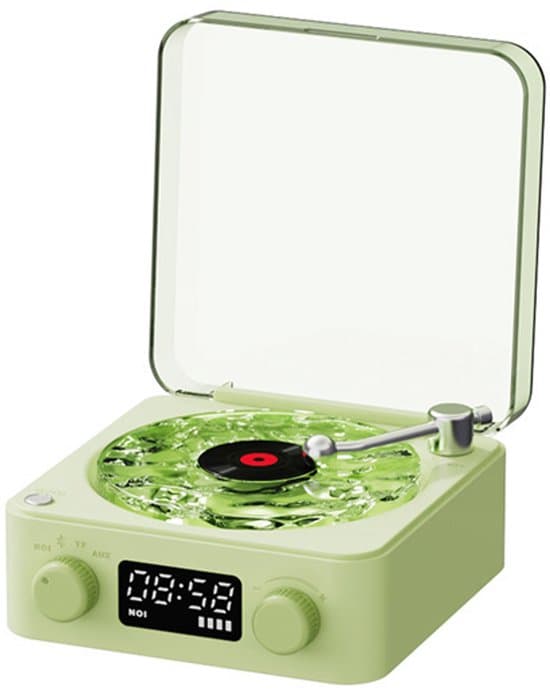 Retro klassinen levysoitin Bluetooth-kaiutin yövalolla, vihreä