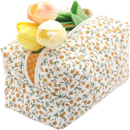 Kosmetiktaske - Blomstermønster - Orange