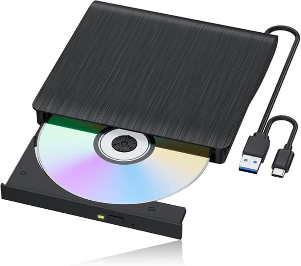Eksternt CD/DVD-drev til bærbare computere, USB 3.0 CD/DVD-brænder, bærbart CD/DVD+/-RW-drev, kompatibelt med Windows 11, 10, 8, Linux og Mac OS (sort).