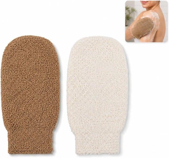2-pack exfolierande badhandskar i bambufiber - Beige/Brun