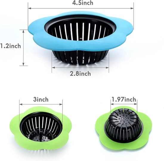 2-pack gröna och blå diskbänkssilar med hår- och matrestuppsamlare
