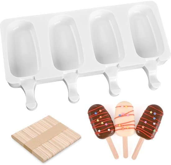 Oval Popsicle/Glassform i Silikon - Med 50 Pinnar - Vit