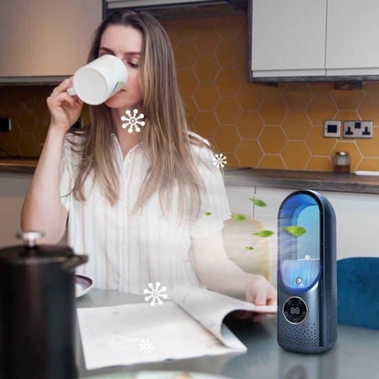 Velegnet til bladløs USB-ventilator 6 hastigheder timer køling stående LED-display lav støj blå