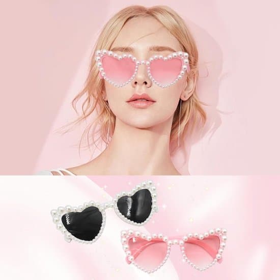 Hjerteformede perlesolbriller - pink, perfekte til sommerfester og ferier.