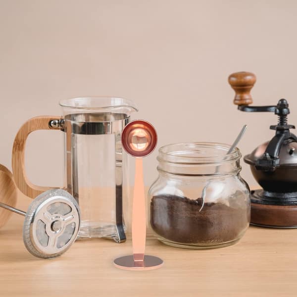 2-i-1 Kaffeske i Rustfrit Stål med Presser, Rosaguld, 15ml