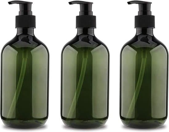 3-pack 500 ml påfyllningsbara pumpflaskor - PET - Transparent grön
