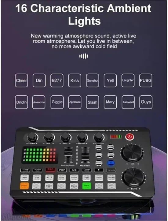 DJ Mixer Lydkort - Live Interface - Podcasting Streaming - Dobbelt DSP Chip - 1 kg - Sort