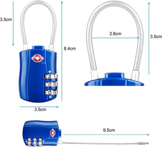 [2-pack] TSA Bagagelås – 3-siffrigt säkerhetslås – Kombinationslås – Kodlås för resväskor, bagage, väskor, etc. – Blå