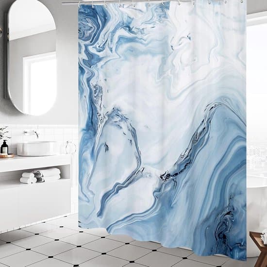 180x200 cm Blå Marmor Gradient Vandtæt og Vaskbar Polyester Bruseforhæng