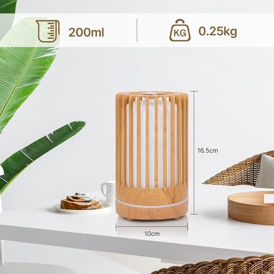 Æterisk Olie Diffuser, 200 ml Aroma Diffuser med 7-farvet LED og Automatisk Slukning.