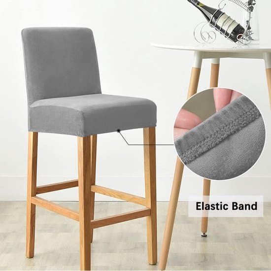 6 st högelastiska barstolöverdrag i sammet - Halkfria överdrag för cafébänkar och matstolar med elastisk nederkant (ljusgrå)