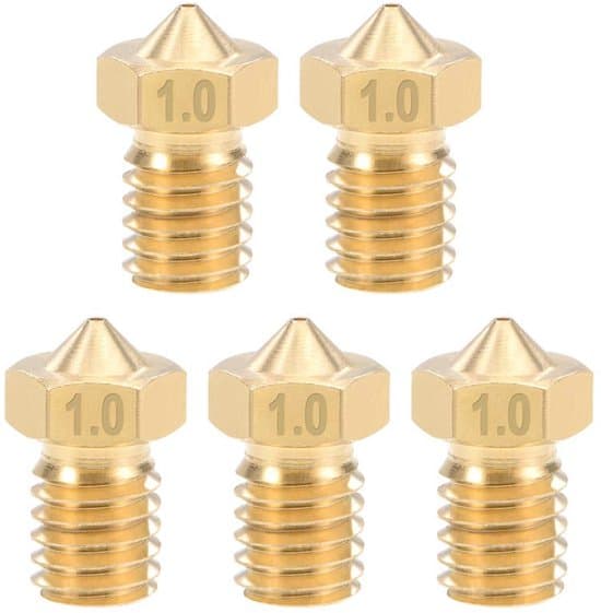 3D-printer reservedele - 3D-printer dyser - 5-pak messingdyser 1,0 mm, egnet til 1,75 mm filament og E3D V5-V6