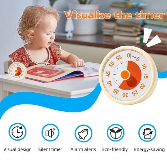 Køkkentimer - Timer - Timer - Børnevenlig visuel timer - Klasseværelse 60-minutters nedtællingstimer