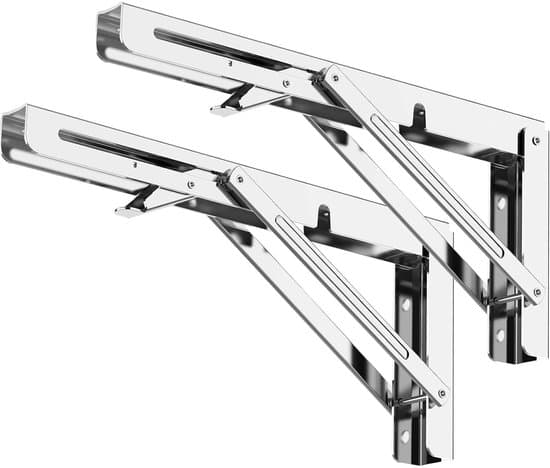 Fällbart stativ 300 mm - Fällbart hyllstativ - Max. belastning 120 kg - Rostfritt stål - Fällbar konsol - Väggfäste - 2 stycken