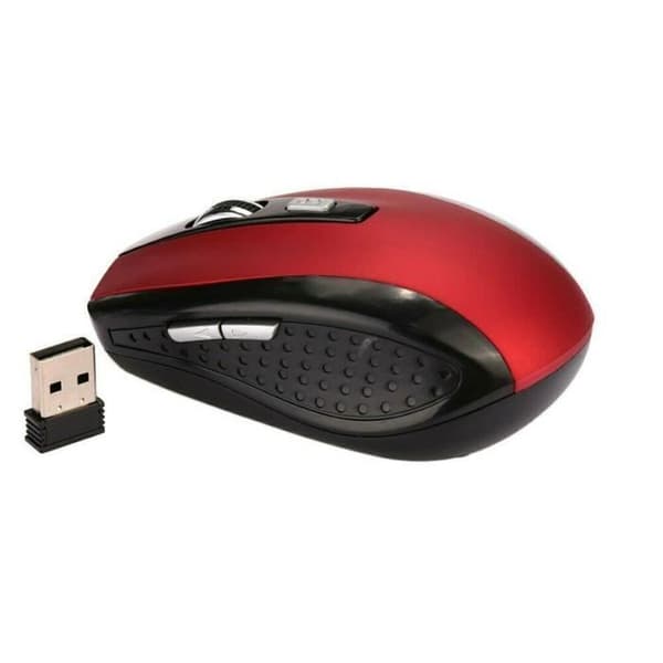 Trådløs mus - Rød model - 6 knapper - 1600 DPI - USB