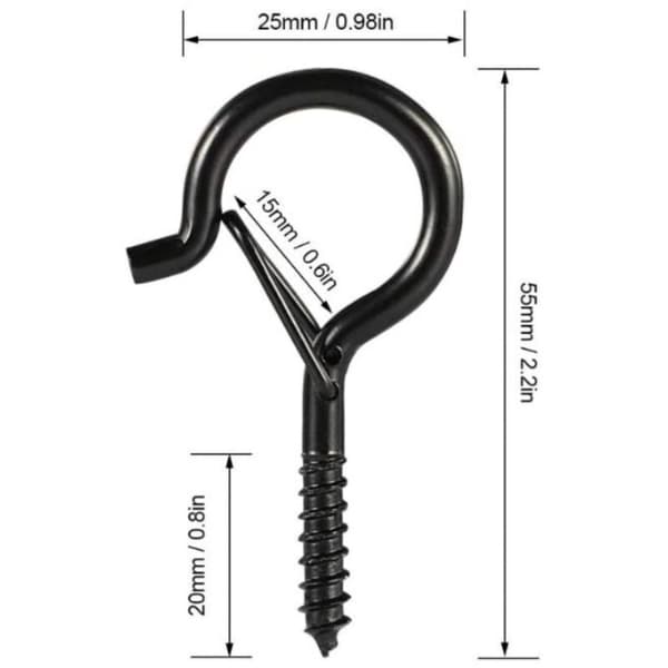 20 kpl mustia ruuvikoukkuja, 4mm x 55mm