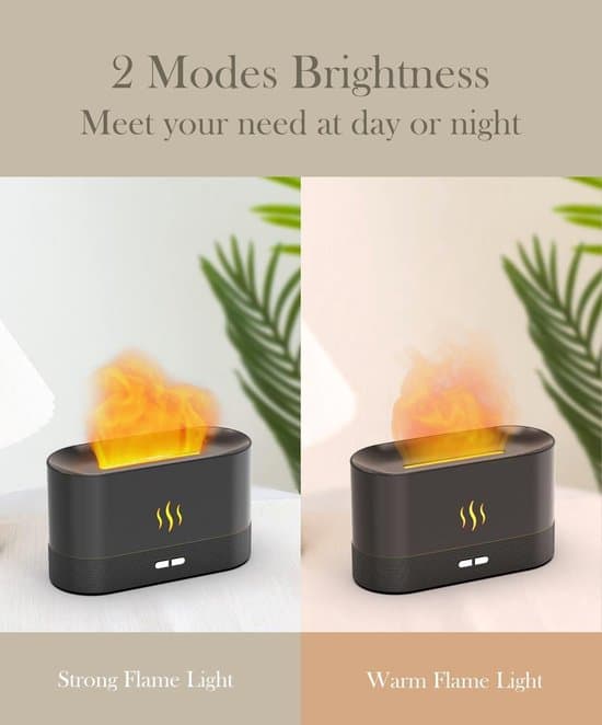 Simuleret Flamme Luftfugter, Flamme Diffuser, 17,1 x 7,5 x 10,1 cm, Æterisk Olie Duftdiffuser, Ultralyd Aroma Diffuser, Sort