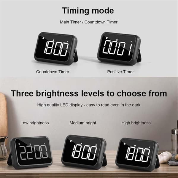 Køkkentimer/tidsstyring til studerende, nedtællingstimer til bageundervisning, LED-displaytimer (pink).