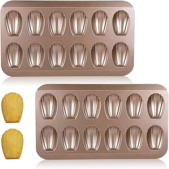 2-pak Madeleine bageform - Skalformede bageforme - bageform - Småkageforme - Kageform - Kulstofstål - Champagne guld