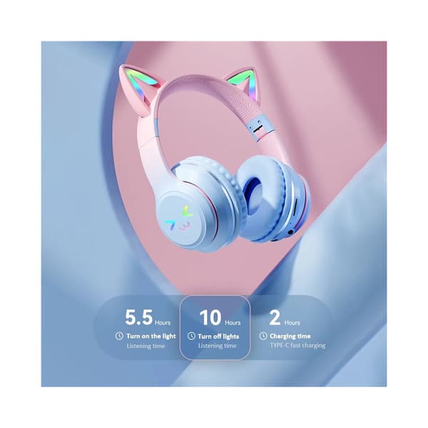 Trådlösa hörlurar, gradientfärgdesign, vikbar mikrofon, HiFi-ljudkvalitet, stöder brusreducering.